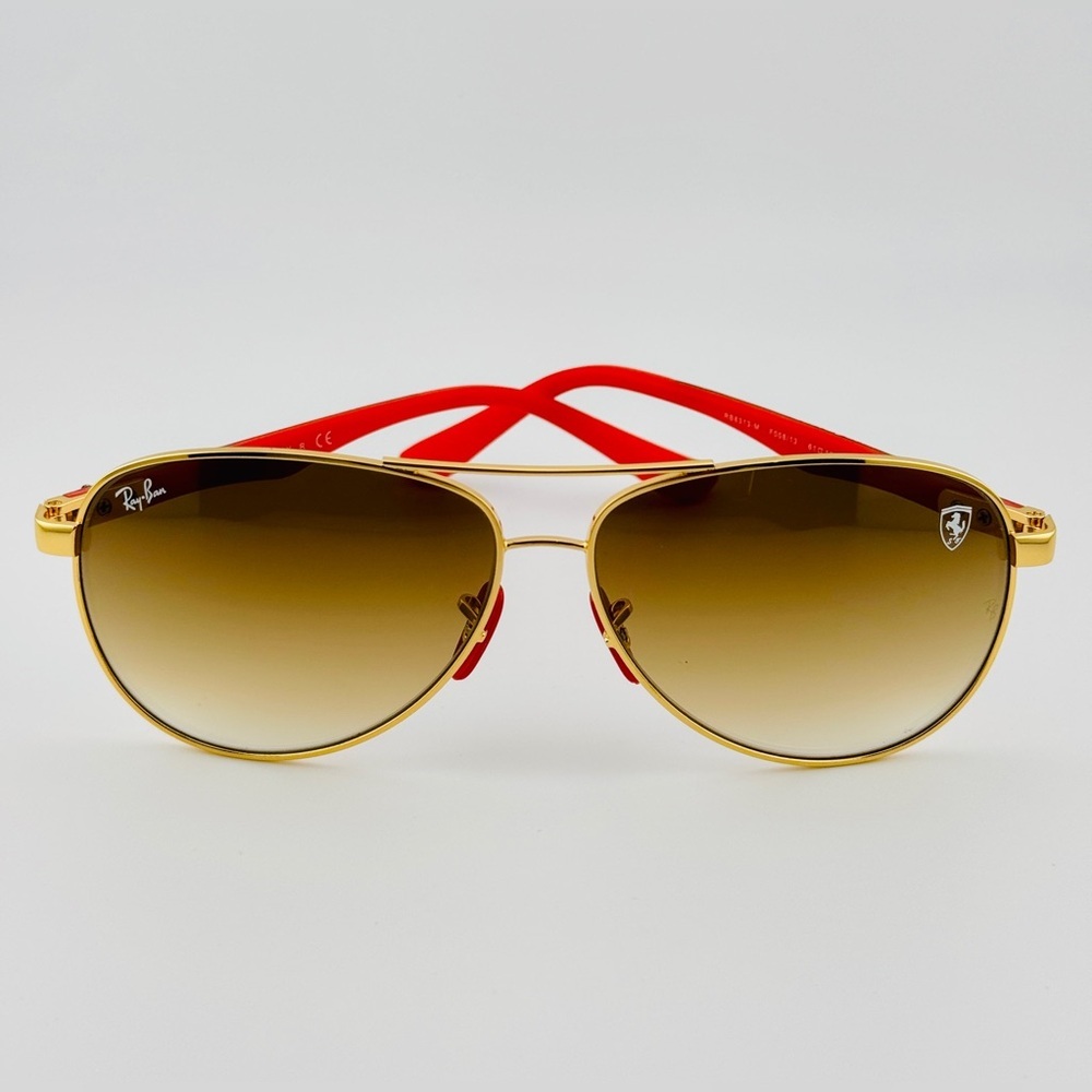 Ray-Ban Scuderia Ferrari Sunglasses RB8313M Gold Frame Brown Gradient Lenses - Picture 11 of 15